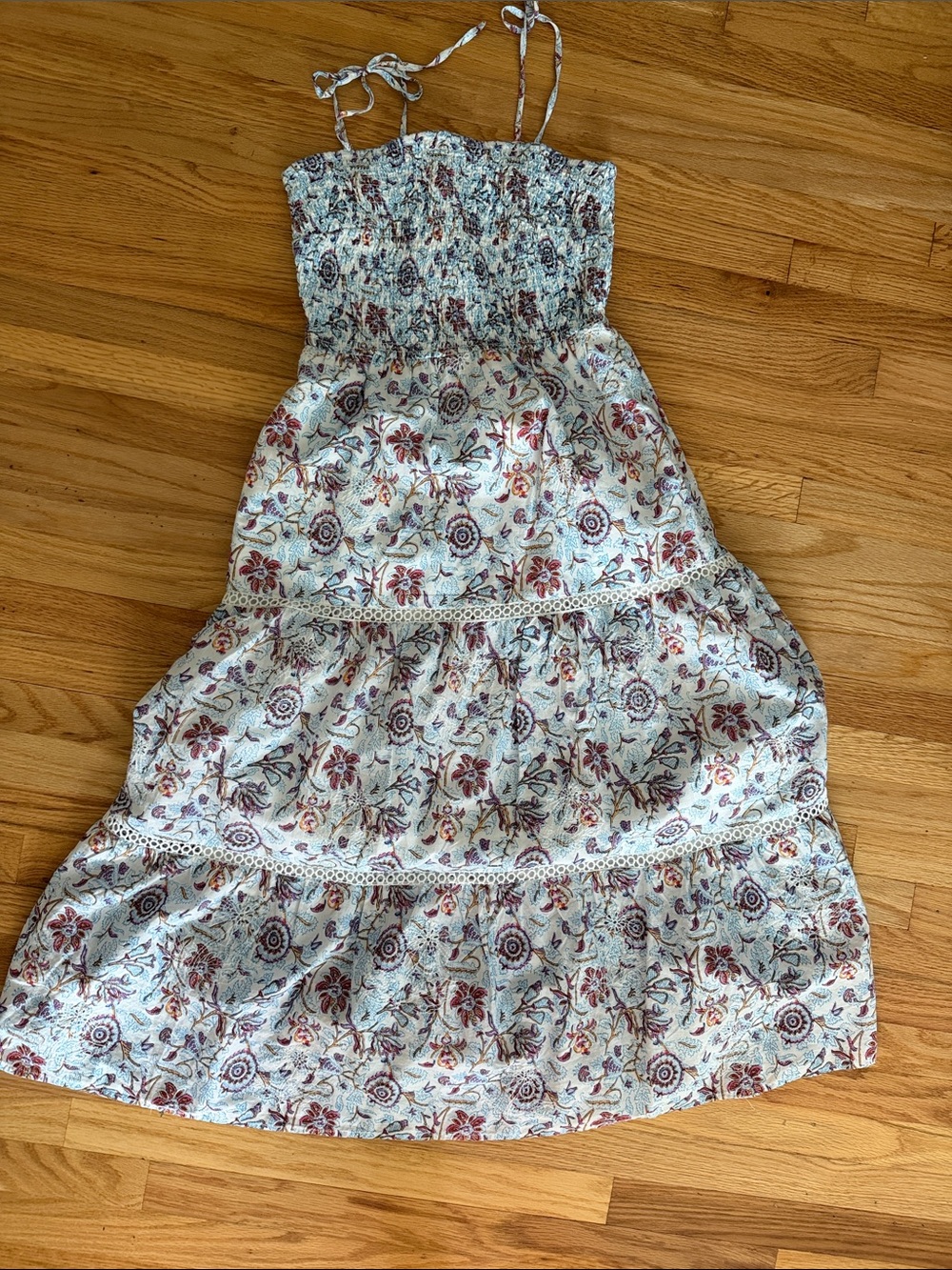 Roller Rabbit for Target. White Floral Smocked Sundress with Rust Accents
